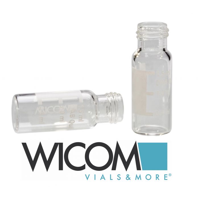 WICOM 2ml Screw Top Vial, clear glass, with write-on patch and scale, 12x32mmm w...
