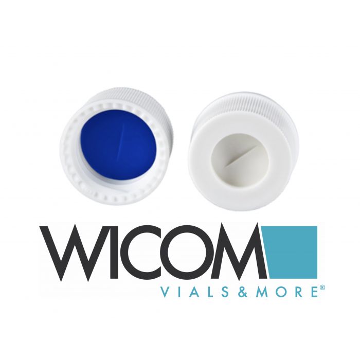 WICOM 13mm Schraubkappen, weiß, mit eingelegtem Silicon/PTFE Septum, blau/weiß, ...