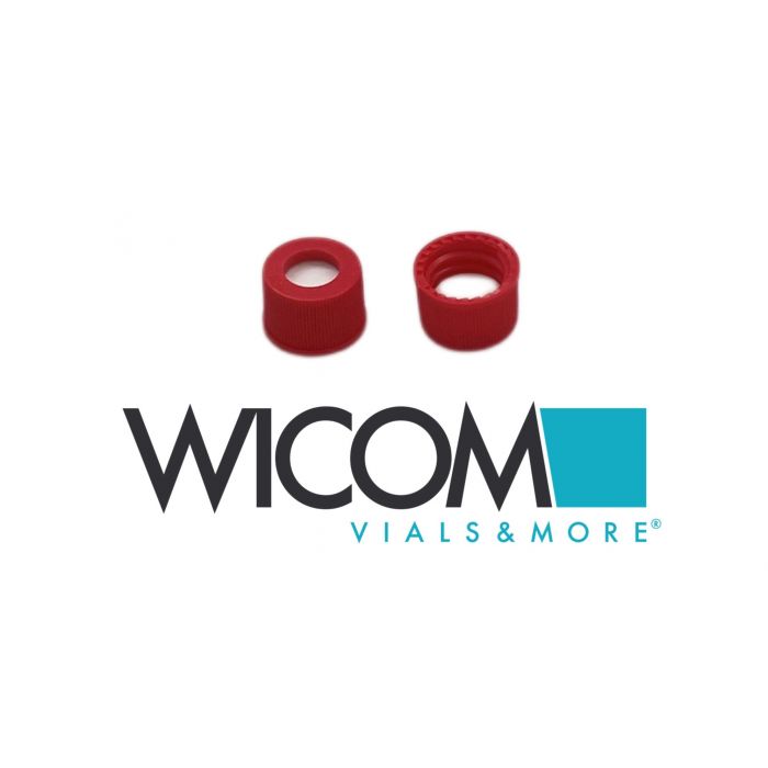 WICOM screw cap, 10mm, red, Polypropylen, with Silicone/PTFE septum