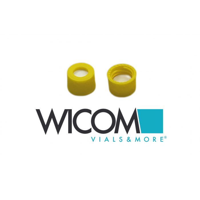 WICOM screw cap, 10mm, yellow, Polypropylen, with Silicone/PTFE septum