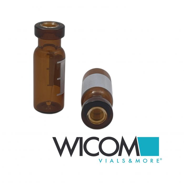 WICOM crimp vial, 11mm, 2ml, amber glass, with write-on patch, with bonded 200µl...
