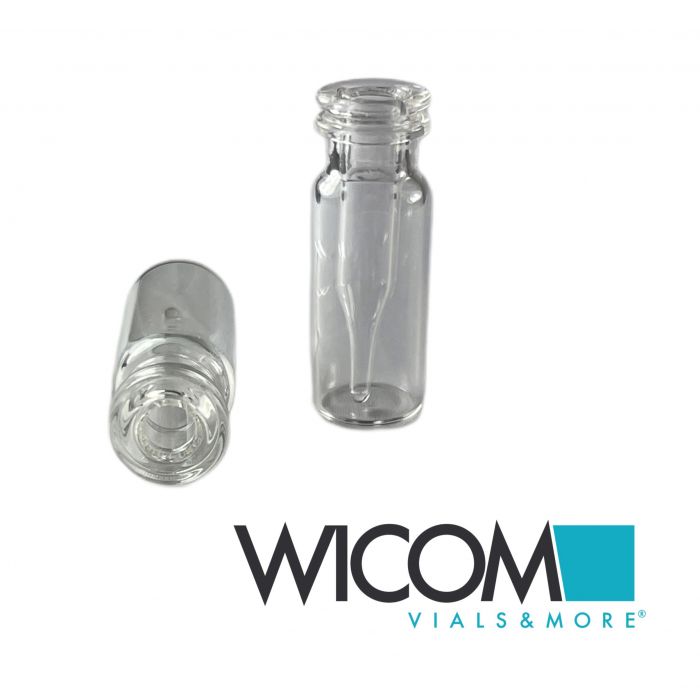 WICOM 11mm crimpsnap vials, clear, with fused micro insert, 200µl, 6mm opening, ...