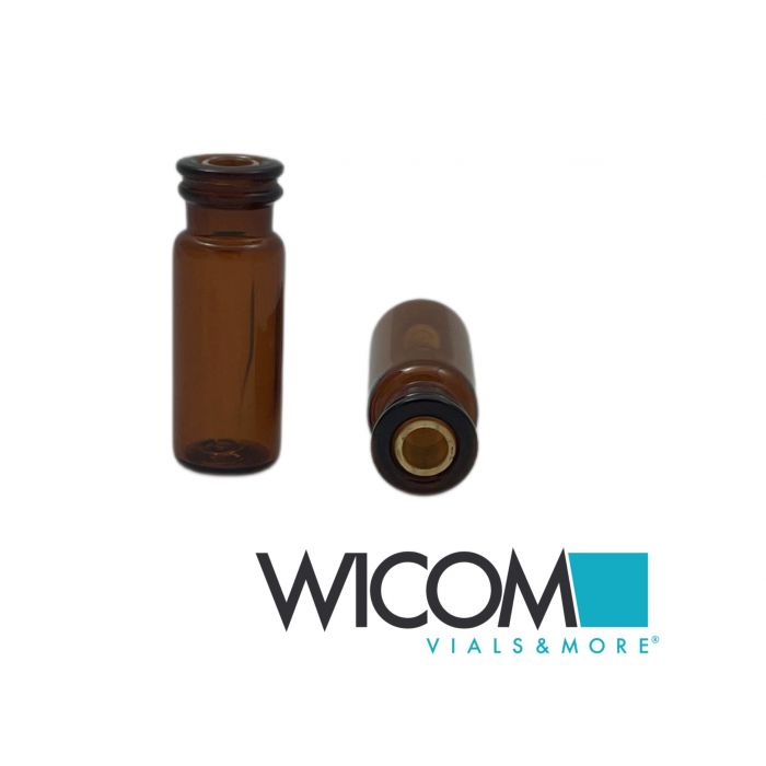 WICOM Crimpsnap vial, 11mm, 2ml, amber glass, 12x32mm, with fused 200µl micro in...