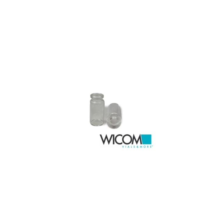 WICOM crimp vial, 20mm, 10ml, clear glass, 22.5x46mm, beveled crimp neck, for Ag...