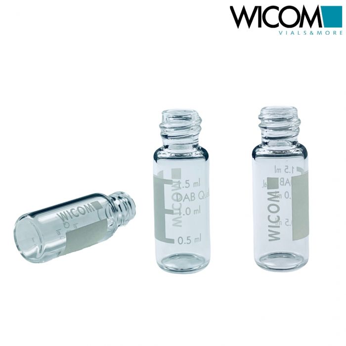WICOM 8mm screw vial, 1,5ml, clear glass, with write-on patch 11,6 x 32,0 mm
