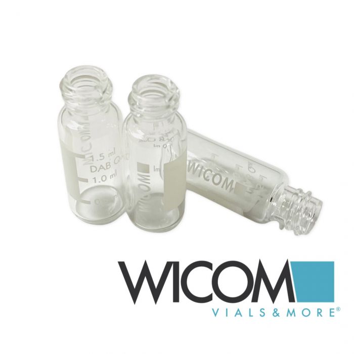 WICOM 8mm screw vial, 1,5ml, clear glass, with write-on patch