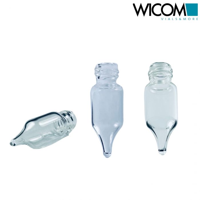WICOM 8mm screw vial, 1.1ml, clear glass, conical bottom 11,6 x 32,0 mm