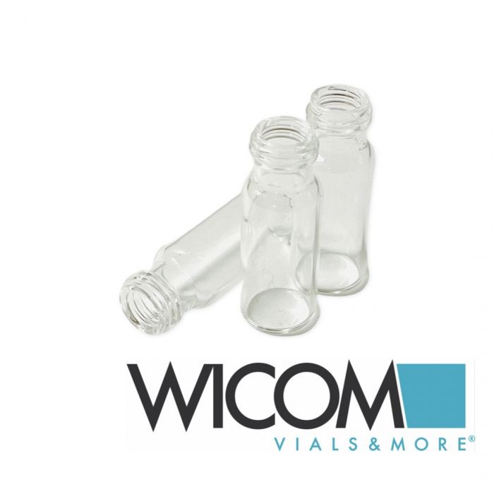 WICOM 9mm Schraubvial (Kurzgewindeflasche), Klarglas, 2ml, silanisiert, Probenfl...