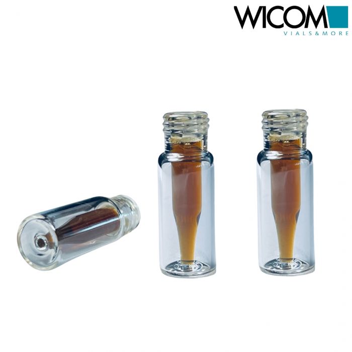WICOM 9mm short thread screw vials, clear, with top-bonded micro insert, 200µl