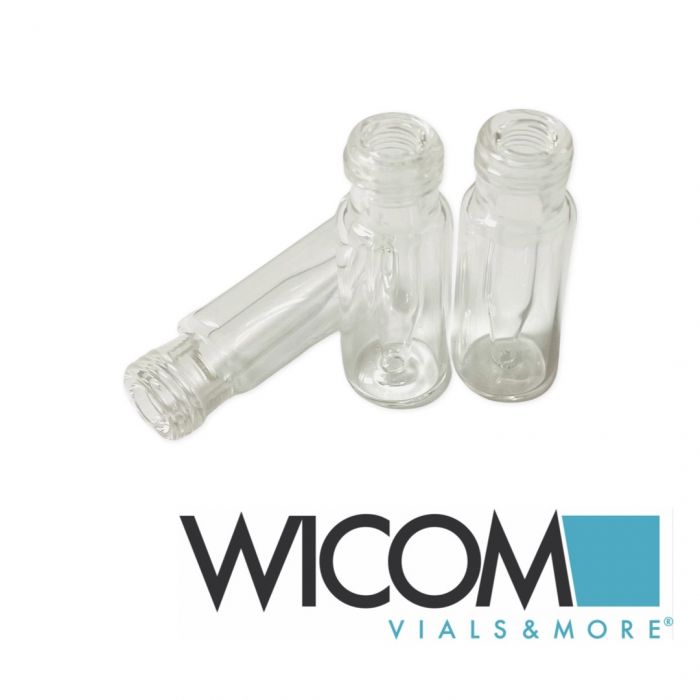 WICOM 9mm short thread screw vials, clear, with attached micro insert, 200µl LOT...