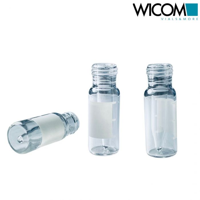 WICOM 9mm short thread screw vial, clear glass, with write-on patch, with 300µl ...