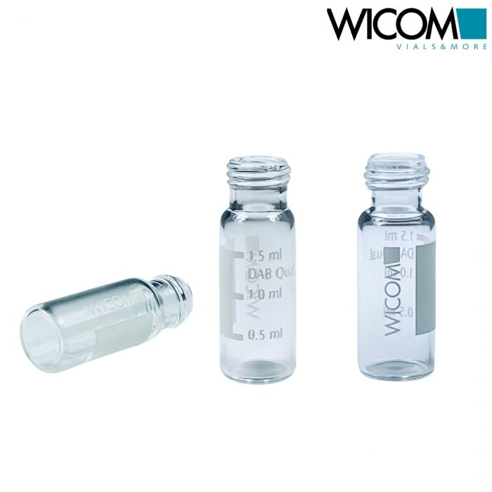 WICOM 2ml screw vials, clear glass, silanized, 12x32mm, 9mm short thread, write-...