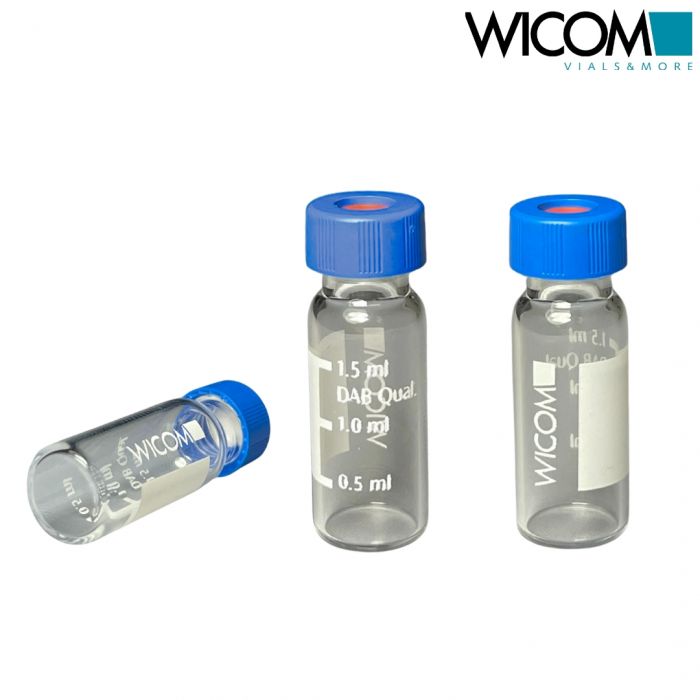 WICOM 2ml screw vials with caps, includes 9mm screw vials in clear glass and pre...