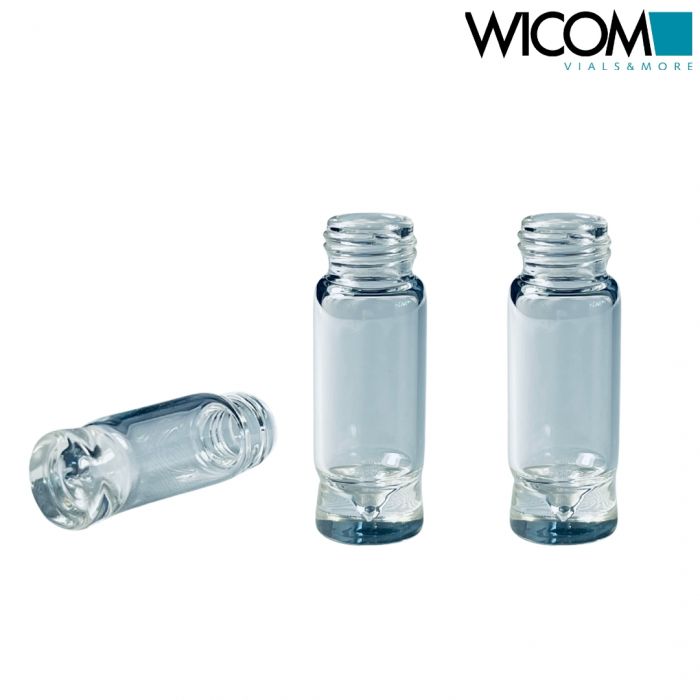WICOM screw vials, 9mm short thread, clear glass, 0.9ml, dead volume 