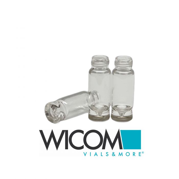 WICOM screw vials, 9mm short thread, clear glass, 0.9ml, dead volume 