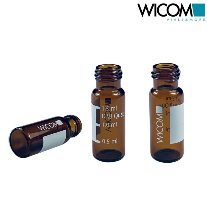 WICOM 2ml Screw vial, brown glass, with write-on patch, 12x32mm, with 9mm thread...