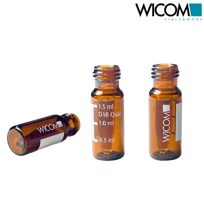 WICOM 2ml Screw vial, brown glass, with write-on patch and scale, 12x32mm, 9mm t...