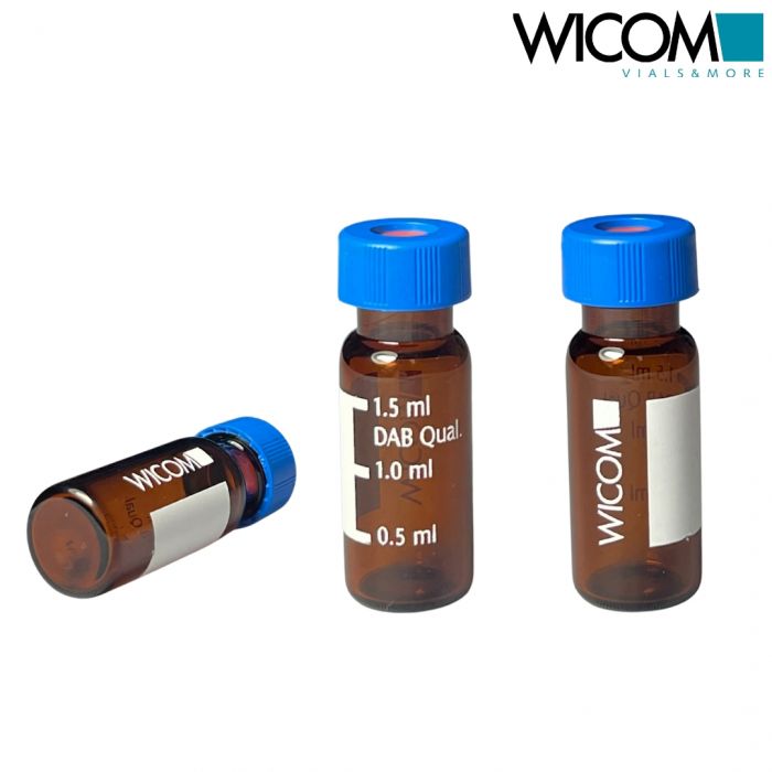 WICOM 2ml screw vial with caps, includes 9mm screw vials in amber glass and pre ...