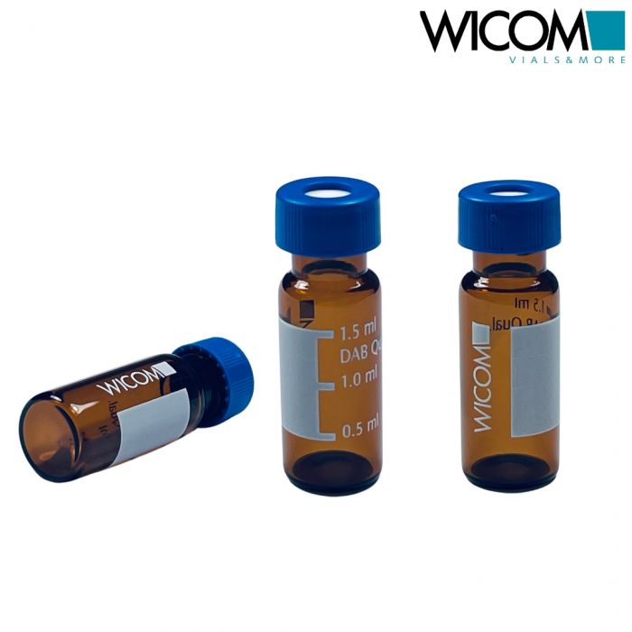 WICOM 2ml screw vial and caps, includes 9mm screw vial in amber glass and pre se...