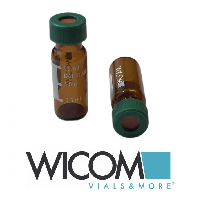 WICOM 2ml screw vial with caps, includes 9mm screw vial in amber glass and pre s...