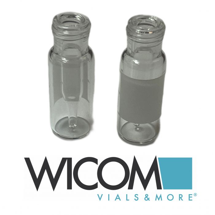 WICOM screw vials, clear glass, with write-on patch, 9mm short threat with  micr...
