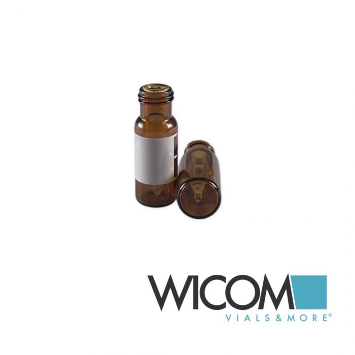 WICOM screw vial, with write-on patch, 9mm short threat, brown glass with micro ...