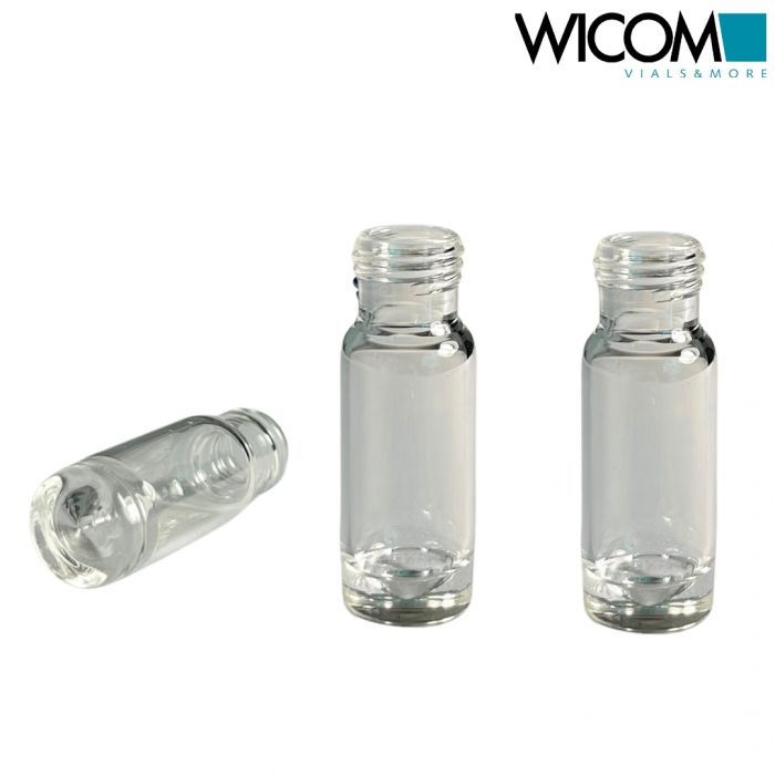 WICOM 9mm Schraubvial (Mikroliterflasche), 1,1ml, 32 x 11,6mm, Klarglas, 15µl In...