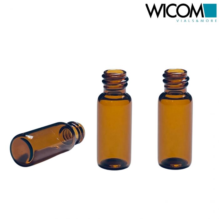 WICOM 8mm screw vial, 1,5ml, amber glass, in DAB-10 quality, Packed in plastic t...