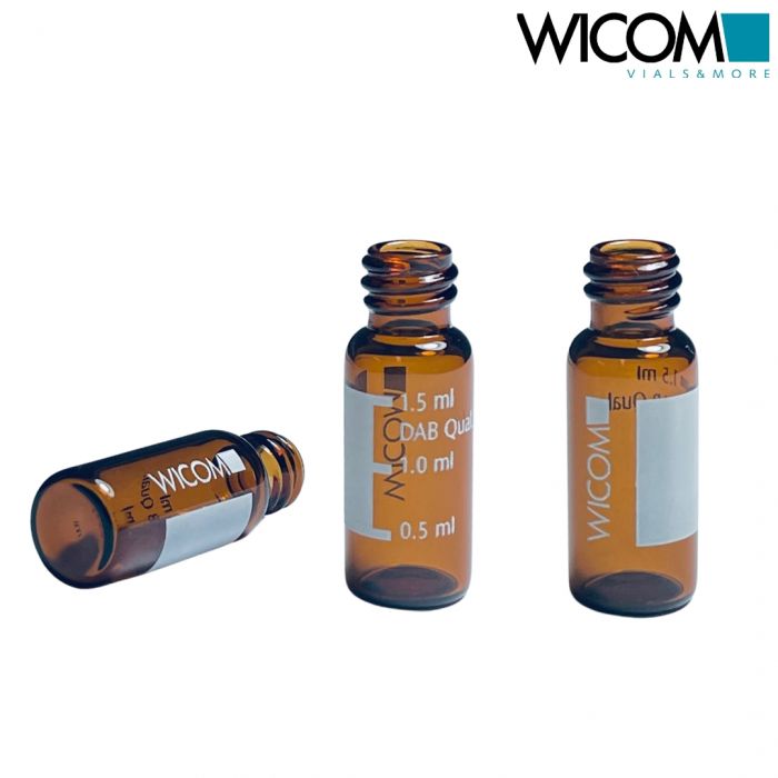 WICOM 8mm screw vial, 1,5ml, amber glass, with write-on patch