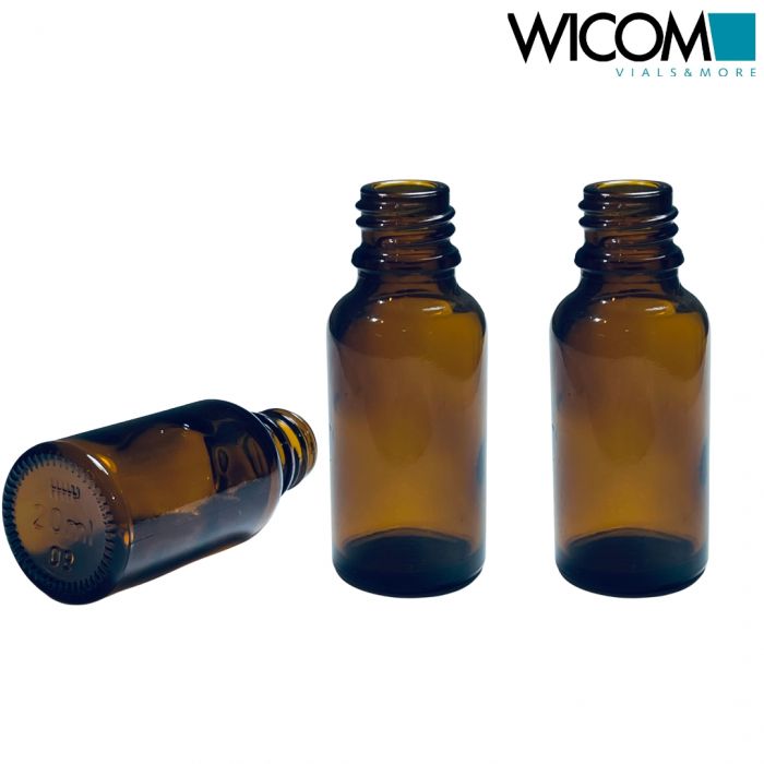 WICOM screw vial, 21ml, amber glass, 18mm thread 29.5x72.5mm