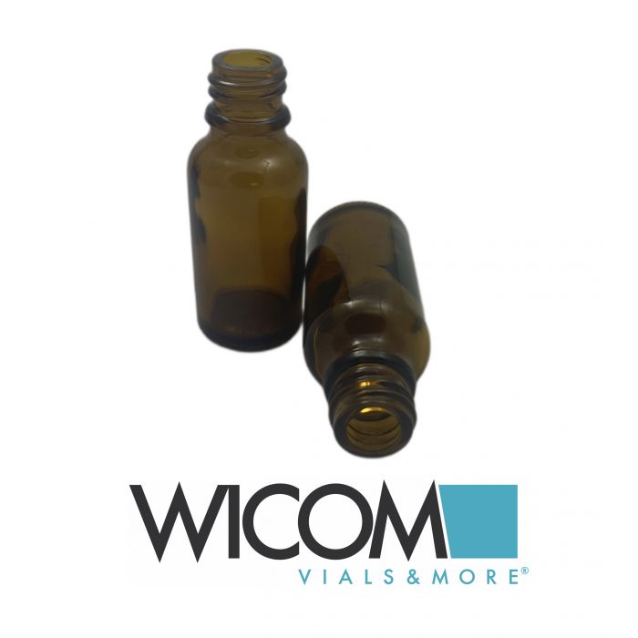 WICOM screw vial, 21ml, amber glass, 18mm thread 29.5x72.5mm