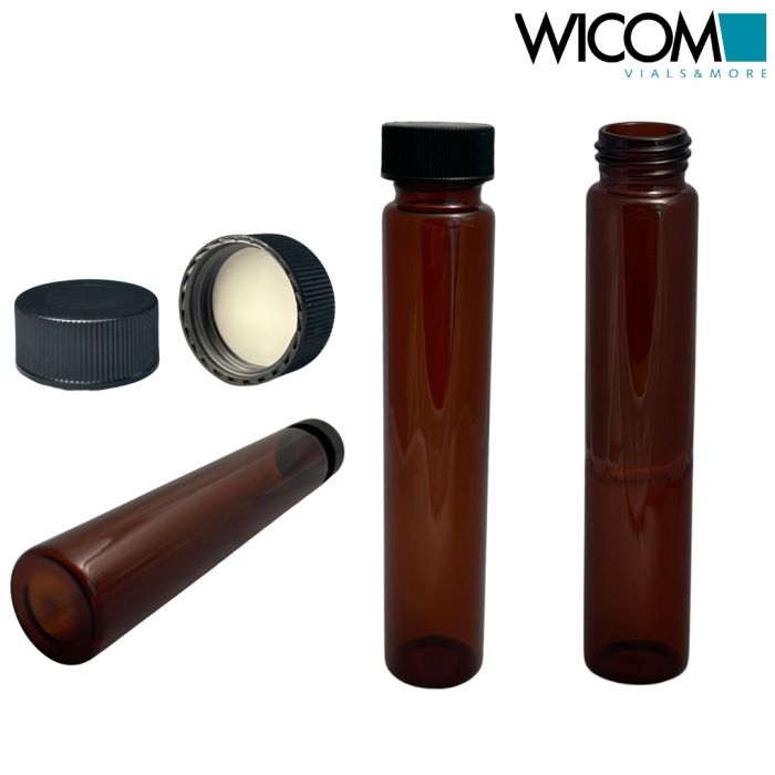 WICOM Combipack of wide opening screw vials, 60ml, amber glass and closing caps ...