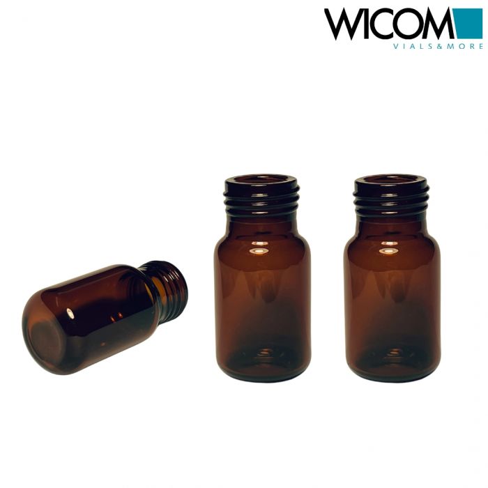 WICOM screw vial, 10ml, 18mm fine thread, amber glass, 22.5x46mm