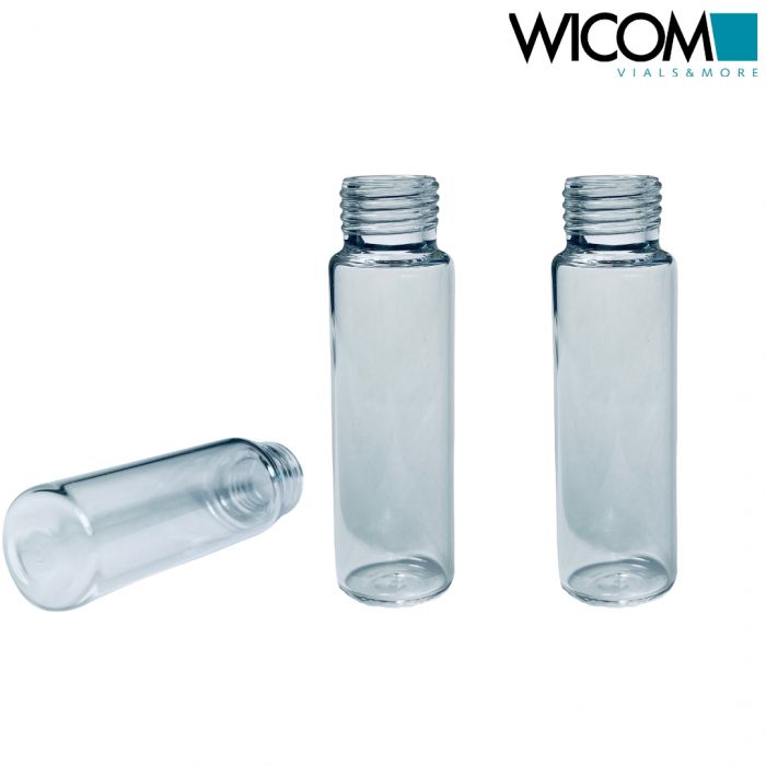 WICOM screw vial, 20ml, 18mm fine thread, clear glass, 22.5x75.5mm, rounded bott...