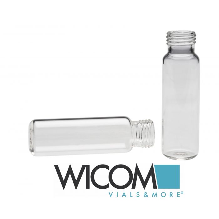 WICOM screw vial, 20ml, 18mm fine thread, clear glass, 22.5x75.5mm