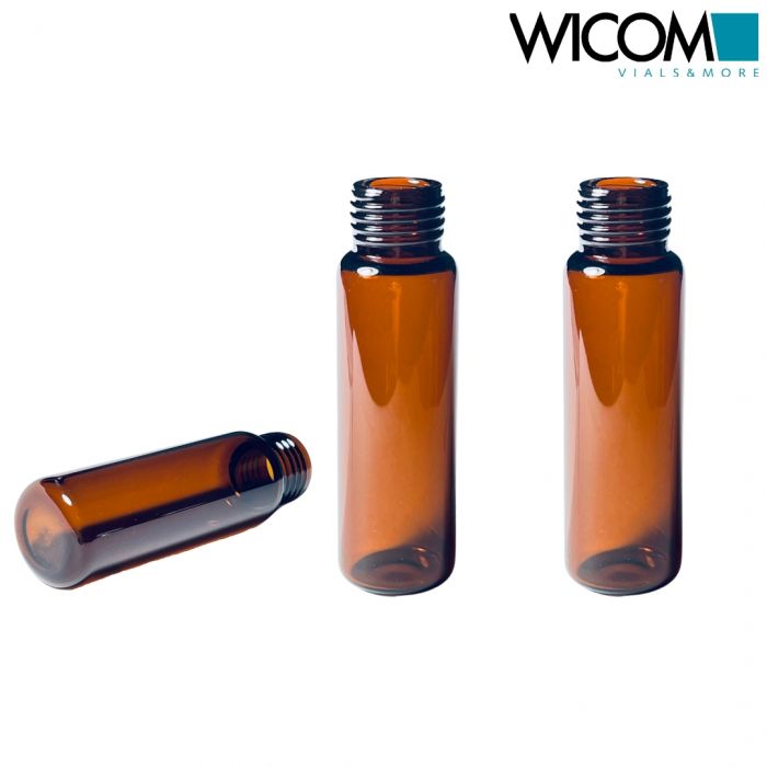 WICOM screw vial, 20ml, 18mm fine thread, amber glass, 22.5x75.5mm