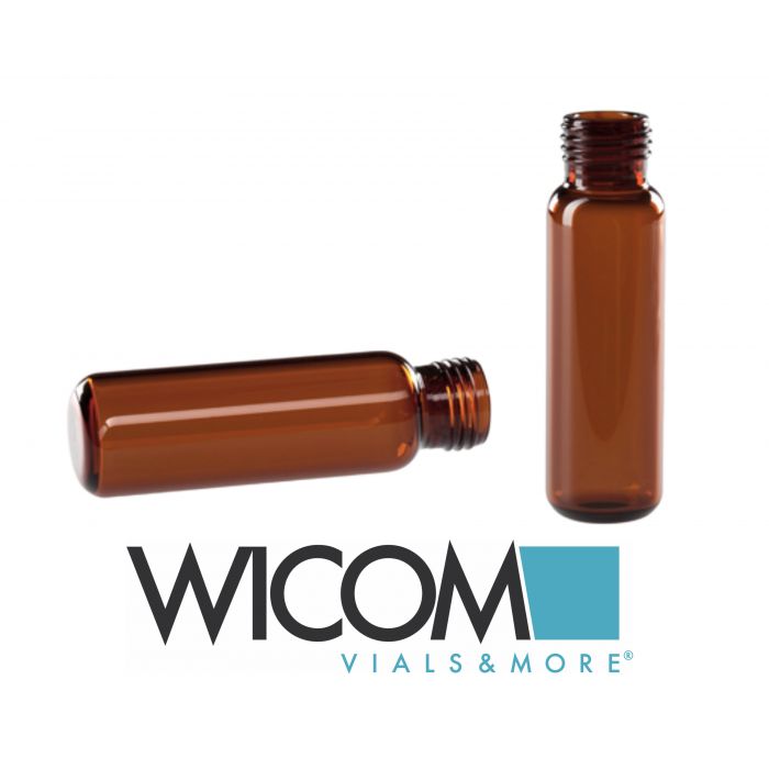 WICOM screw vial, 20ml, 18mm fine thread, amber glass, 22.5x75.5mm