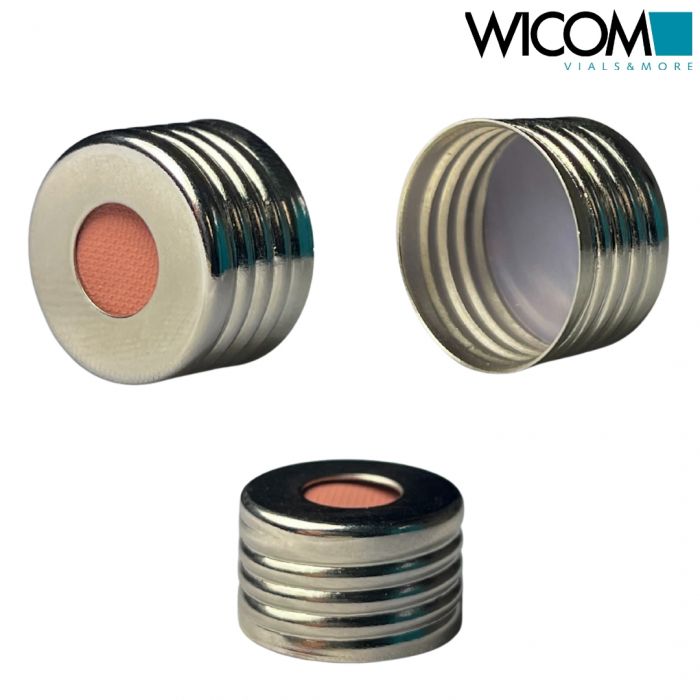 WICOM screw cap, magnetic, 18mm, with Butyl/PTFE septum (red/grey), 1.6mm thick,...