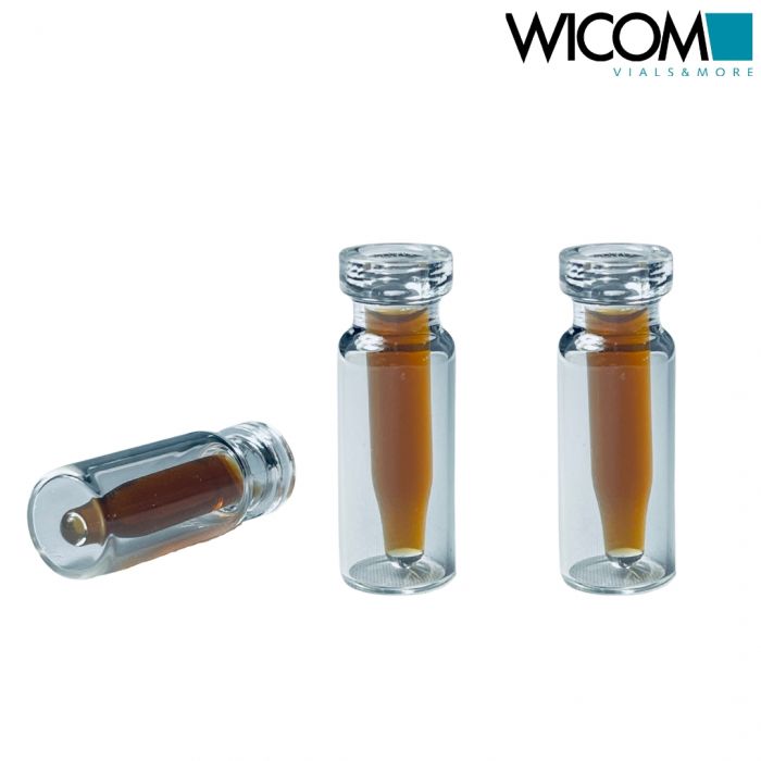WICOM 11mm crimp vials, clear, 2ml,300µl 12x32mm with pre assembled inserts (9mm...