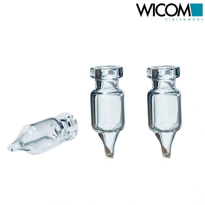 WICOM crimp vial, 11mm, 1.1ml, clear glass, conical bottom