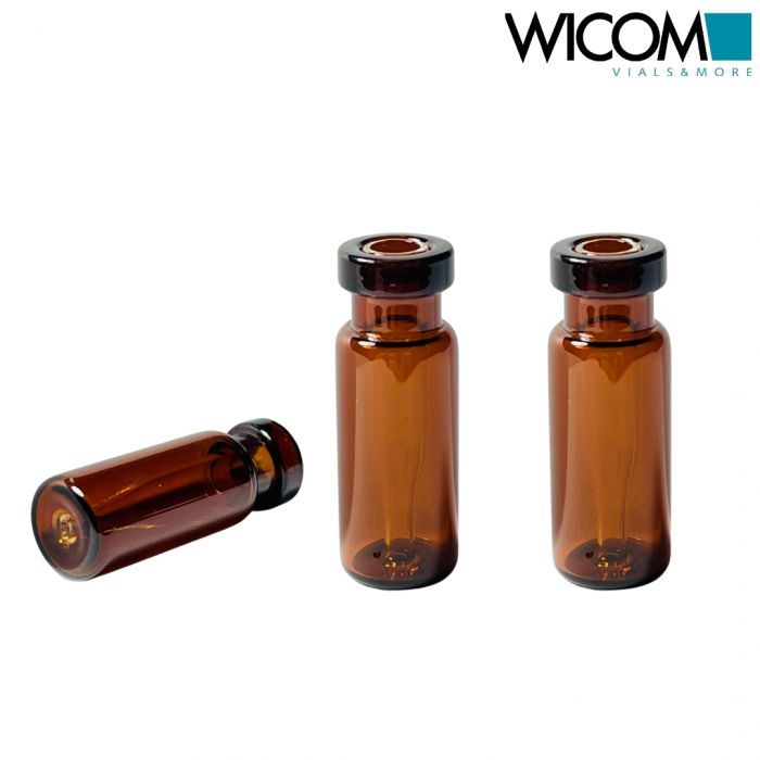 WICOM crimp vials, 11mm, 0.3ml, amber glass, 11.6x32mm, 6mm wide opening, with b...