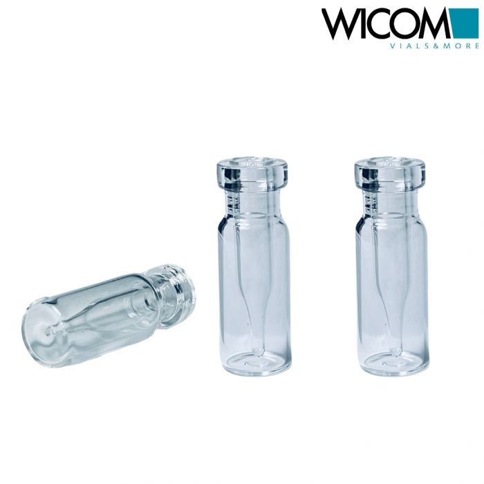 WICOM crimp vial, 11mm, 0.2ml,clear glass, with write-on patch . with bonded 200...