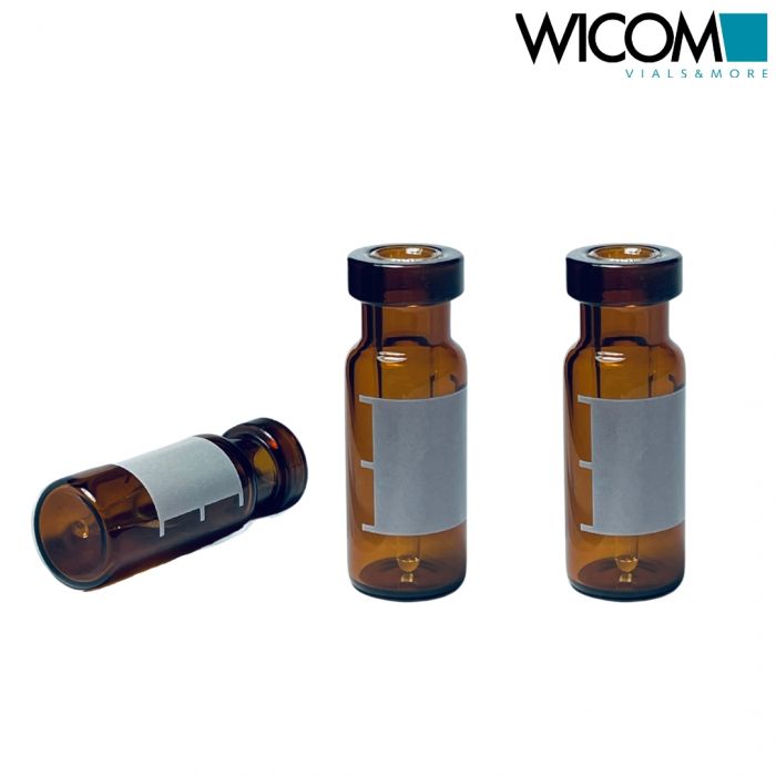 WICOM crimp vial, 11mm, 2ml, amber glass, with write-on patch, with bonded 200µl...