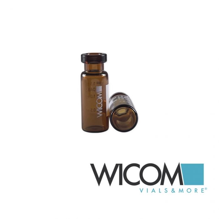 WICOM crimp vial, 11mm, 2ml, amber glass, silanised, with write-on patch and sca...