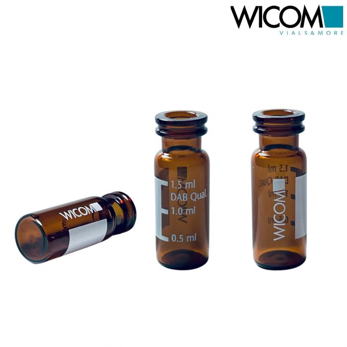WICOM CRIMPSNAP vial, 11mm, 2ml, amber glass, 6mm wide opening with write-on pat...