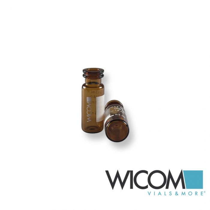 WICOM CRIMPSNAP vial, 11mm, 2ml, amber glass, 6mm wide opening with write-on pat...