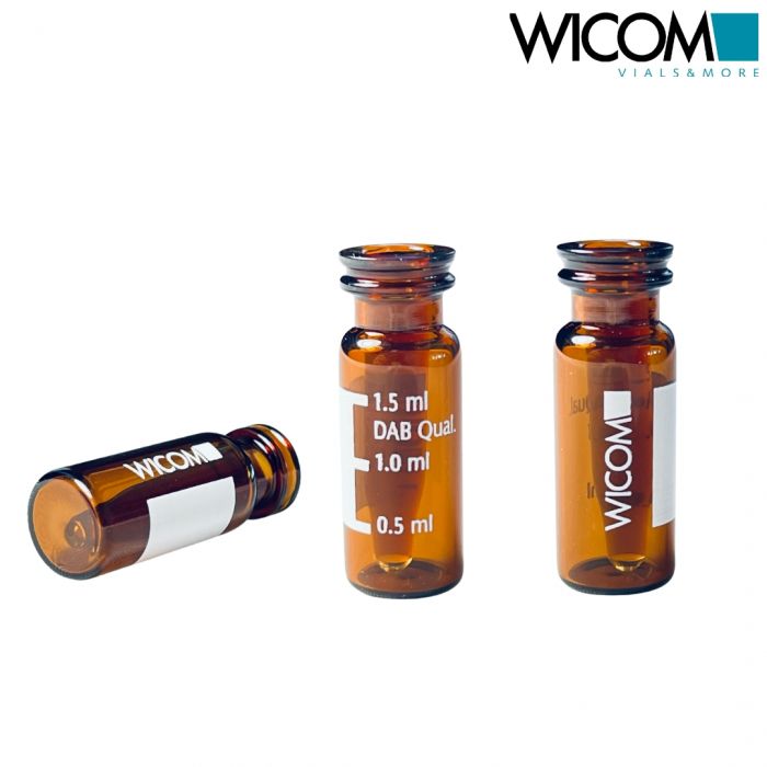 WICOM 11mm CRIMPSNAP vials, brown glass, 2ml, with write-on patch, with pre inse...