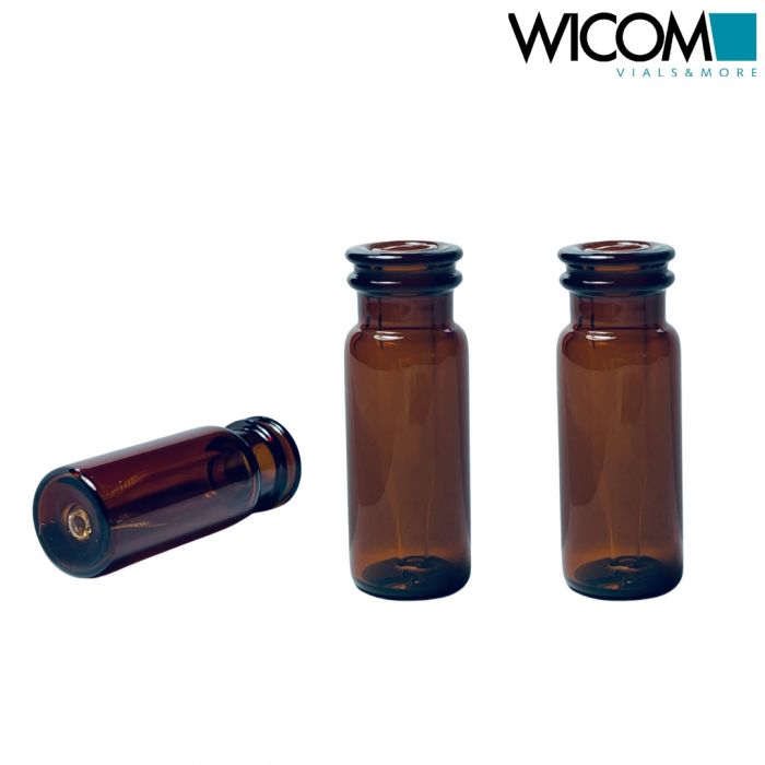 WICOM Crimpsnap vial, 11mm, 2ml, amber glass, 12x32mm, with fused 200µl micro in...