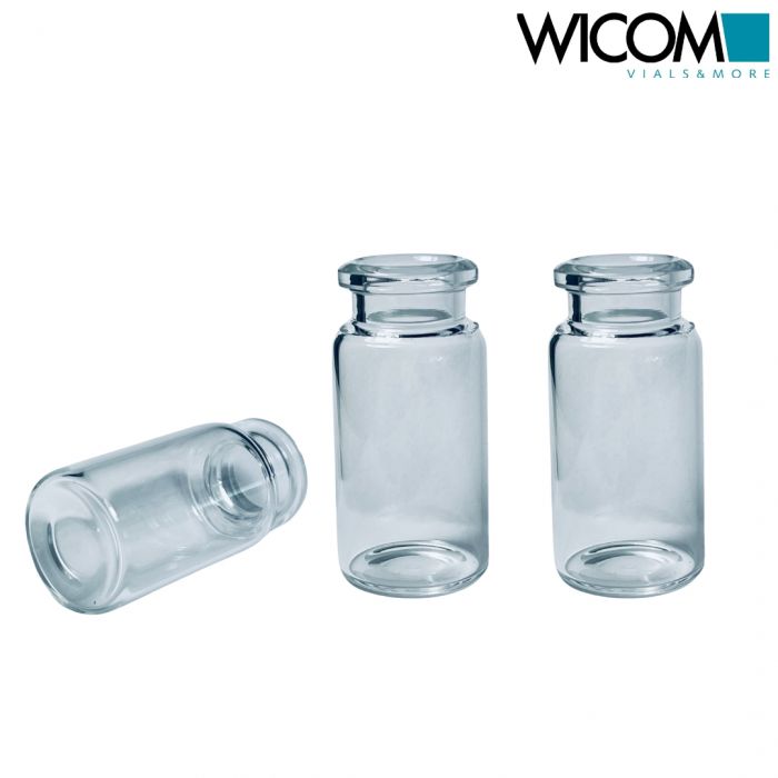 WICOM crimp vial, 20mm, 10ml, clear glass, 22.5x46mm, beveled crimp neck, for Ag...