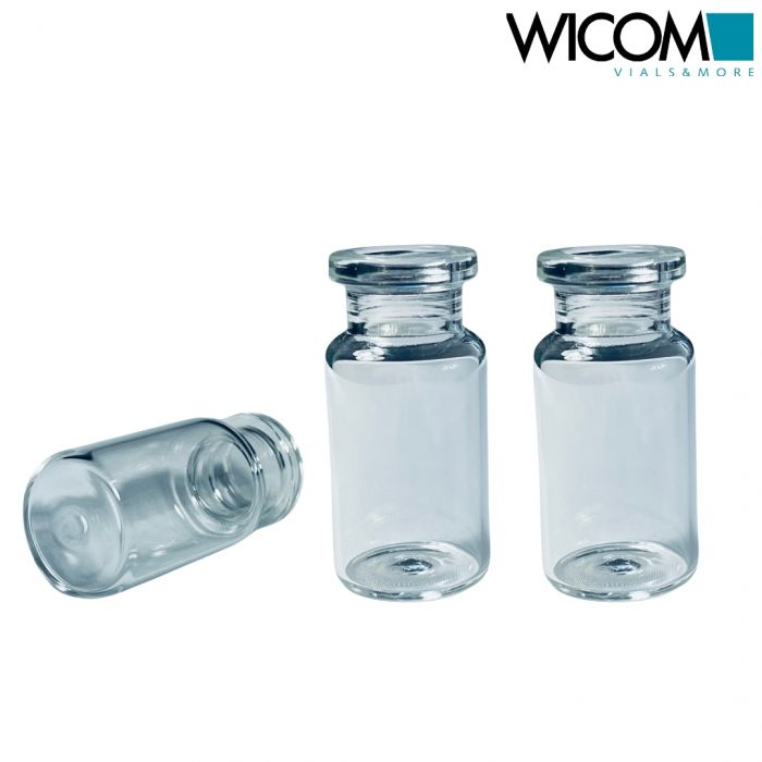 WICOM crimp vial, 20mm, 10ml, clear glass, 22.5x46mm, flat crimp head, for Agile...